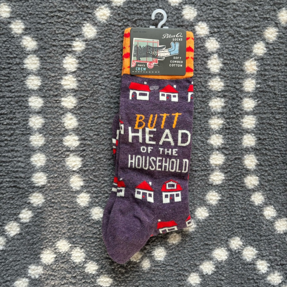 Blue Q - Purple ‘Butthead of the Household’ Funny Socks - NEW!